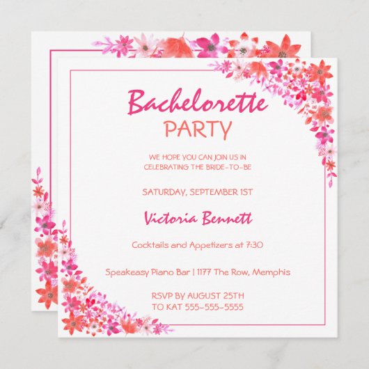 Uitnodiging van Floral Bachelorette (Voorkant / Achterkant)