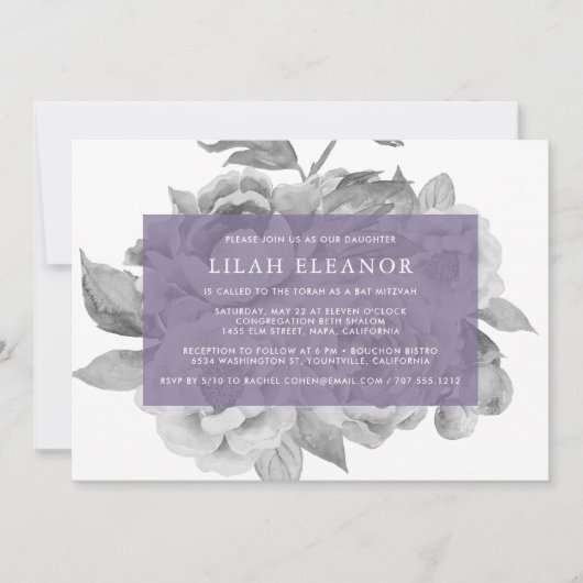  uitnodiging van Floral Bat Mitzvah | Violet (Voorkant)