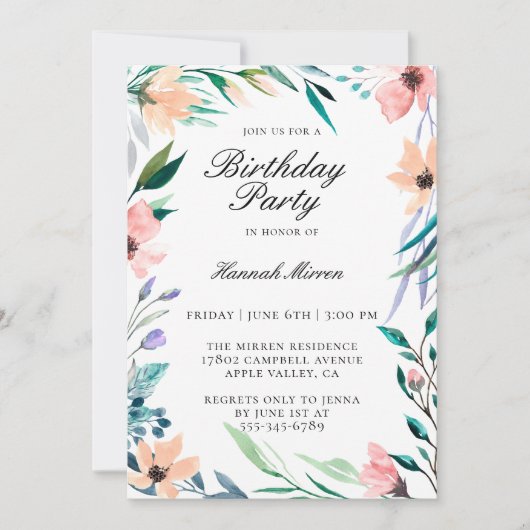 uitnodiging van Floral Birthday (Voorkant)