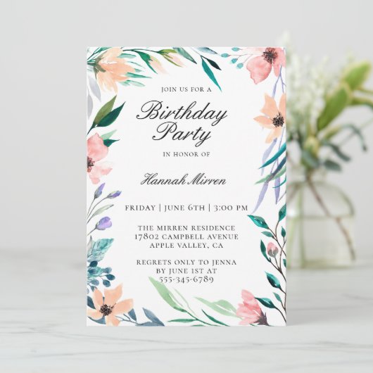  uitnodiging van Floral Birthday (Staand voorkant)