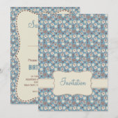  uitnodiging van Floral Blue Pattern (Voorkant / Achterkant)