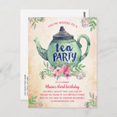  uitnodiging van Floral Tea Party (Voorkant / Achterkant)