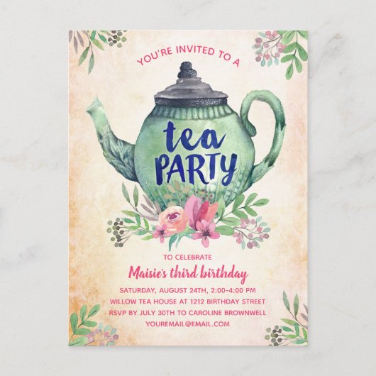  uitnodiging van Floral Tea Party (Voorkant)