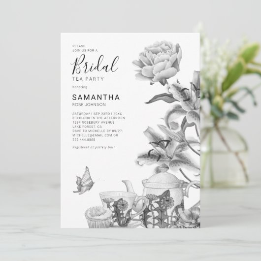 uitnodiging van Floral Tea Party Bridal Shower (Staand voorkant)