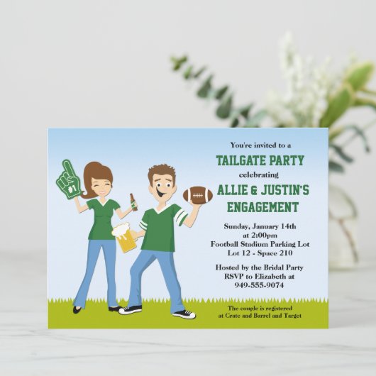 Uitnodiging van football Tailgate Engagement Party (Staand voorkant)