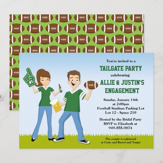 Uitnodiging van football Tailgate Engagement Party (Voorkant / Achterkant)