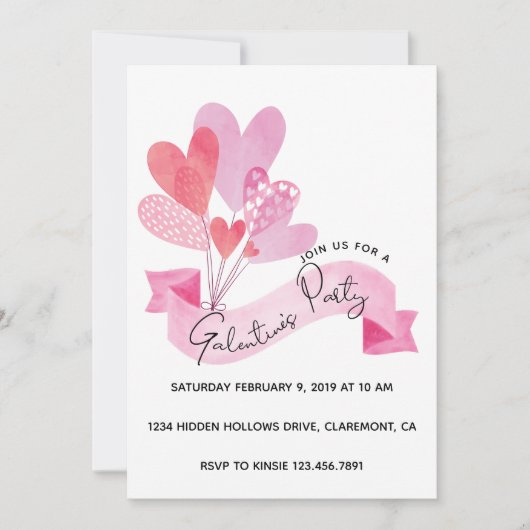 Uitnodiging van Galentinepartij met hartballonnen (Voorkant)