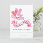 Uitnodiging van Galentinepartij met hartballonnen (Staand voorkant)