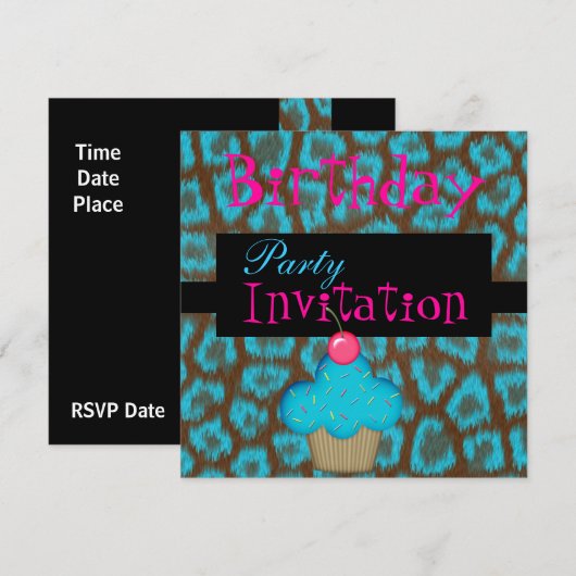 Uitnodiging van geboorte meisjes Cupcake Blue (Voorkant / Achterkant)