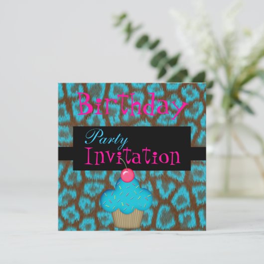 Uitnodiging van geboorte meisjes Cupcake Blue (Staand voorkant)