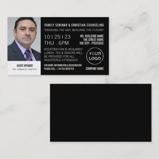Uitnodiging van gepersonaliseerd seminar/conferent (Voorkant / Achterkant)