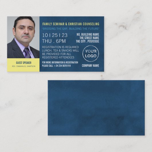 Uitnodiging van gepersonaliseerd seminar/conferent (Voorkant / Achterkant)