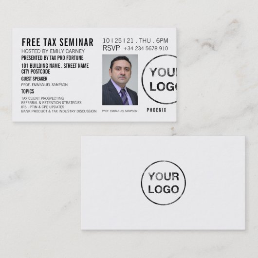 Uitnodiging van gepersonaliseerd seminar/conferent (Voorkant / Achterkant)