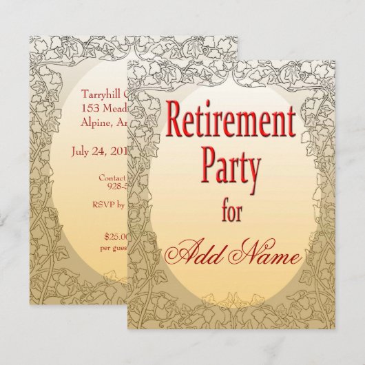 Uitnodiging van gepersonaliseerde aftredingspartij (Voorkant / Achterkant)