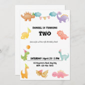 Uitnodiging van gepersonaliseerde dinosaurus Birth (Voorkant / Achterkant)