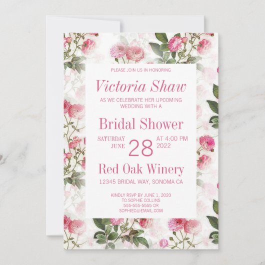 Uitnodiging van geschilderde roze roze roze bridal (Voorkant)