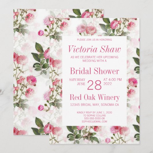 Uitnodiging van geschilderde roze roze roze bridal (Voorkant / Achterkant)