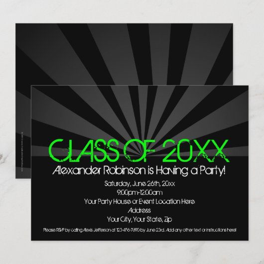 Uitnodiging van Groene Spotlight Graduation Party (Voorkant / Achterkant)