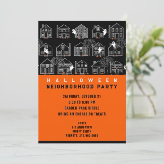 Uitnodiging van groep Halloween (Staand voorkant)