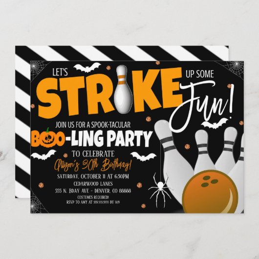 Uitnodiging van Halloween Bowling Party (Voorkant / Achterkant)