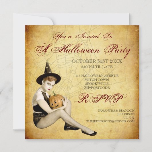 Uitnodiging van heks en Pumpkin Halloween Party (Voorkant)