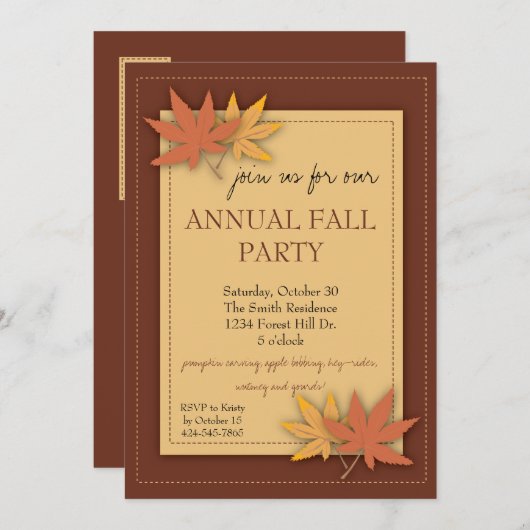 Uitnodiging van herfst Party (Voorkant / Achterkant)