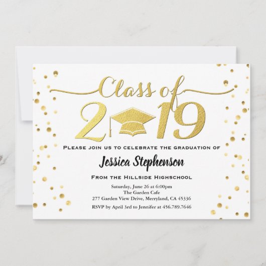 uitnodiging van het afstuderen. Faux goud wit en z (Voorkant)