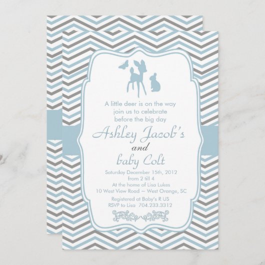  uitnodiging van het baby shower Bambi Deer Woodla (Voorkant / Achterkant)