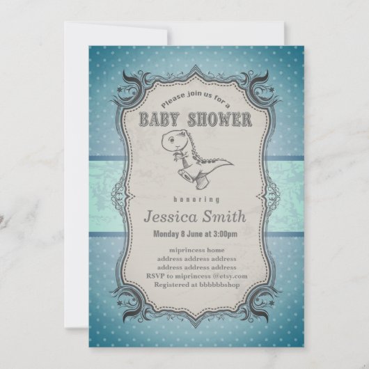 uitnodiging van het  BABY SHOWER - dinosaurus (Voorkant)