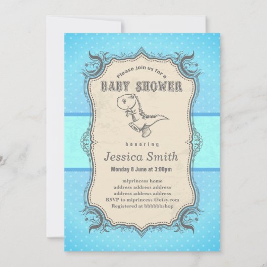 uitnodiging van het  BABY SHOWER - dinosaurus (Voorkant)