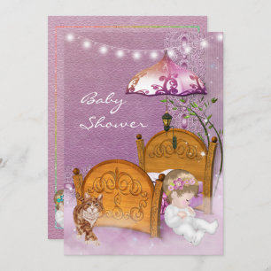 uitnodiging van het Baby shower Lavender met wieg