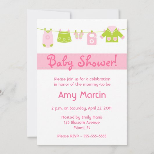 uitnodiging van het baby shower - meisje (Voorkant)