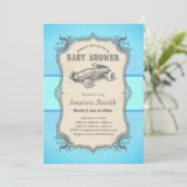 uitnodiging van het  BABY SHOWER - racewagen (Staand voorkant)