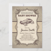 uitnodiging van het  BABY SHOWER - speelgoed racea (Voorkant)