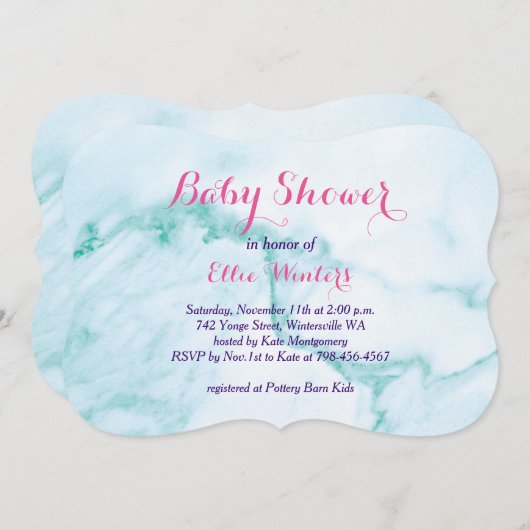  uitnodiging van het Baby shower Turquoise Marble (Voorkant / Achterkant)