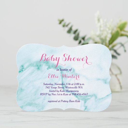  uitnodiging van het Baby shower Turquoise Marble (Staand voorkant)