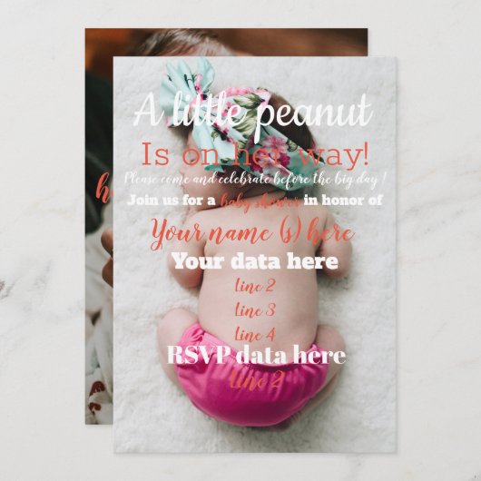 uitnodiging van het baby shower, uitnodiging in re (Voorkant / Achterkant)