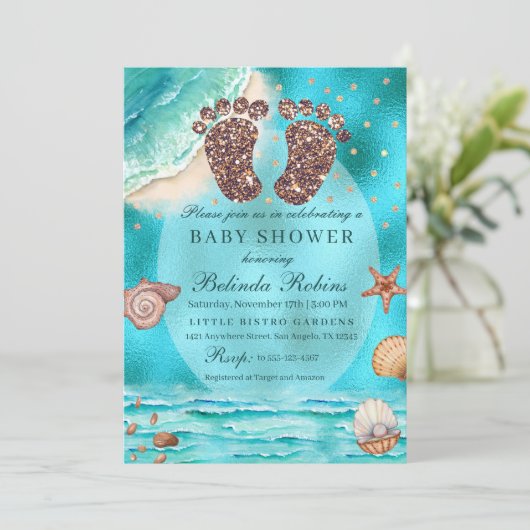 Uitnodiging van het Baby shower van de Beach van d (Staand voorkant)