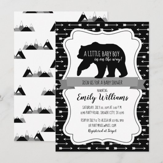 Uitnodiging van het baby shower van de beer voor j (Voorkant / Achterkant)