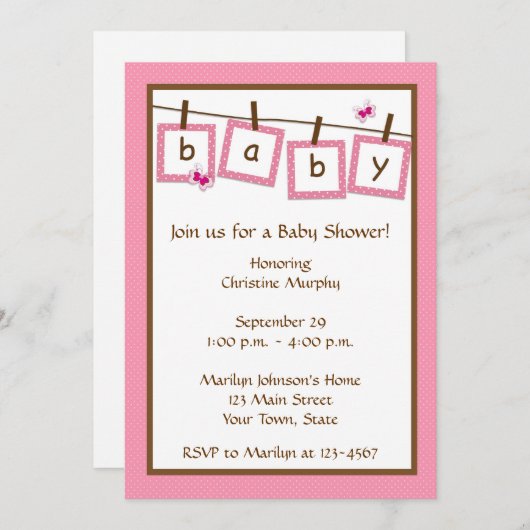 Uitnodiging van het Baby shower van de Klem van de (Voorkant / Achterkant)