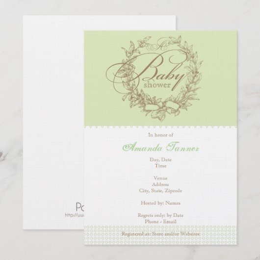 Uitnodiging van het Franse Baby shower - groen (Voorkant / Achterkant)