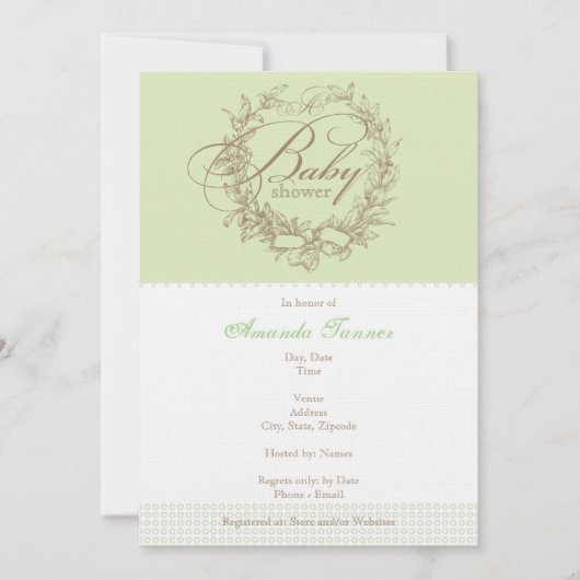 Uitnodiging van het Franse Baby shower - groen (Voorkant)