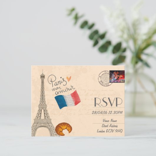 Uitnodiging van het huwelijk van Parijs met foto (Staand voorkant)