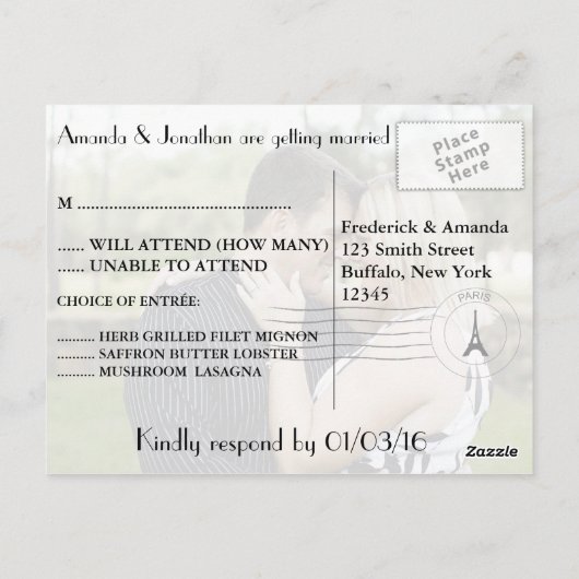 Uitnodiging van het huwelijk van Parijs met foto (Achterkant)