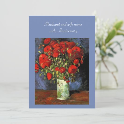 uitnodiging van het Jubileum. Vaas met rode papave (Staand voorkant)