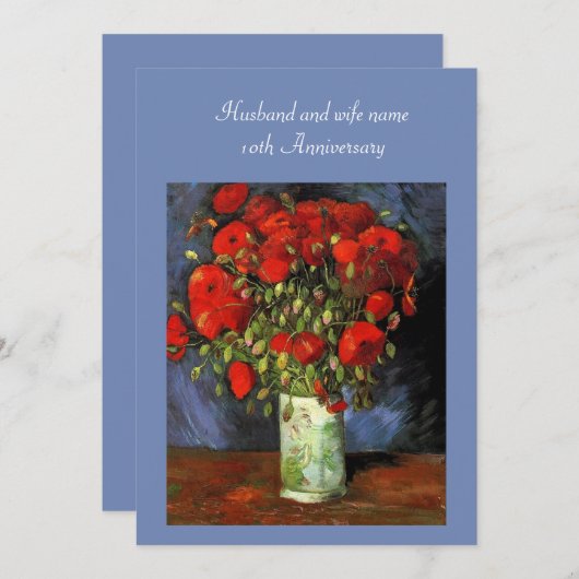 uitnodiging van het Jubileum. Vaas met rode papave (Voorkant / Achterkant)