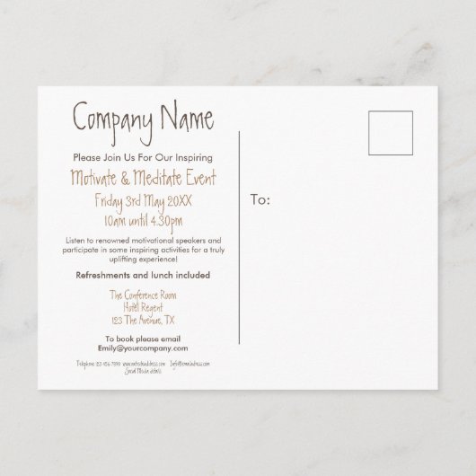 Uitnodiging van het Modern Motivatie Event Company Briefkaart (Achterkant)