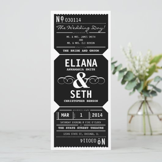 uitnodiging van het theater Ticket Wedding in het (Staand voorkant)