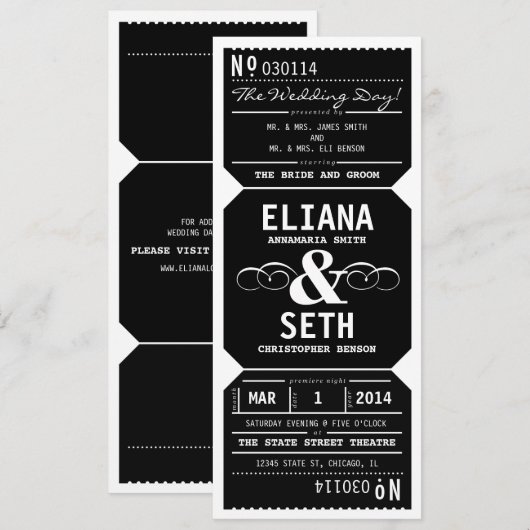 uitnodiging van het theater Ticket Wedding in het (Voorkant / Achterkant)