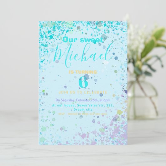 Uitnodiging van het verjaardagsfeest van een kleur (Staand voorkant)